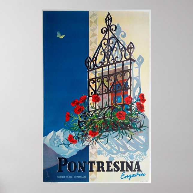 Pontresina - Schweiz, Vintage Travel Poster (Vorne)