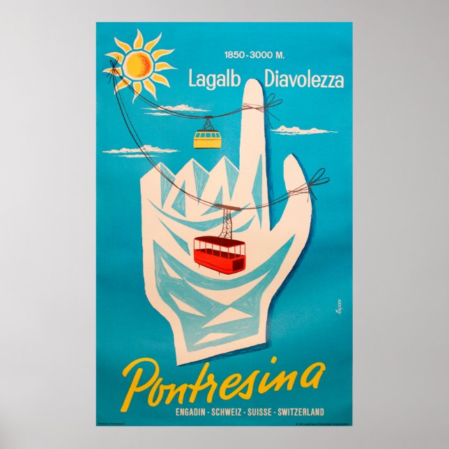Pontresina Ski Switzerland Vintage Reiseplaner Poster (Vorne)