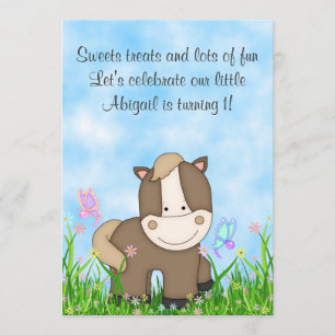 Pony and Butterflies Pferd 1. Geburtstag Einladung