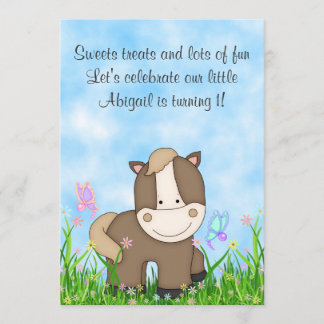 Pony and Butterflies Pferd 1. Geburtstag Einladung
