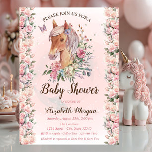 Pony Blumen Rosen Sterne Babyparty-Einladung Einladung