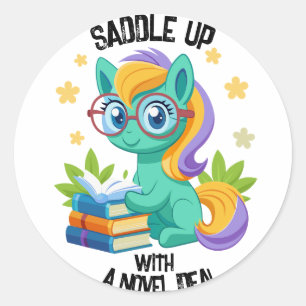Pony Book Reading Förderung personalisieren Runder Aufkleber