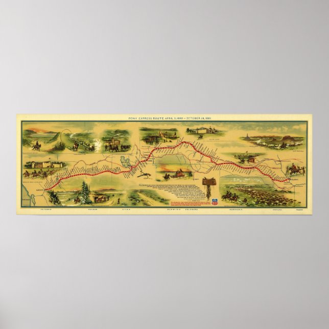 Pony Express Karte von William Henry Jackson 1861 Poster (Vorne)