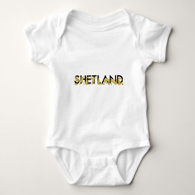 Pony flog in die Buchstaben SHETLAND Baby Strampler (Vorderseite)