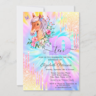 Pony Floral Glitzer Tropfens Gefärbte Krawatte 10. Einladung