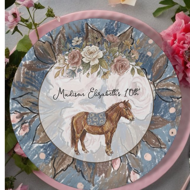 Pony Geburtstag  Pappteller ( This charming theme combines the elegance of French country décor with whimsical pony illustrations)