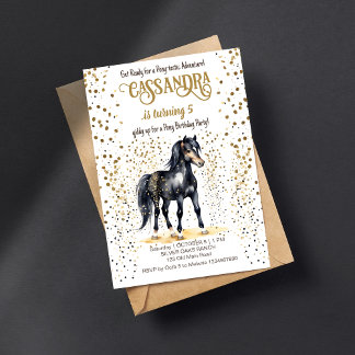 Pony Geburtstagsparty Black Pferd Gold Sprinklen Einladung