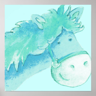 Pony-Kunst für Kinder in Aqua und Grün als Poster
