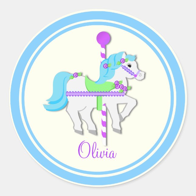 Pony Light Blue und PurpleCarousel Runder Aufkleber (Vorderseite)
