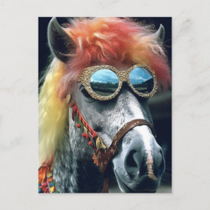 Pony mit Clownhaar und Brille Postkarte