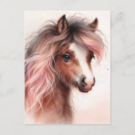 Pony mit rosa Mähne Aquarell Postkarte