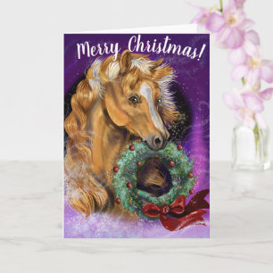 Pony mit Weihnachtskranz Karte