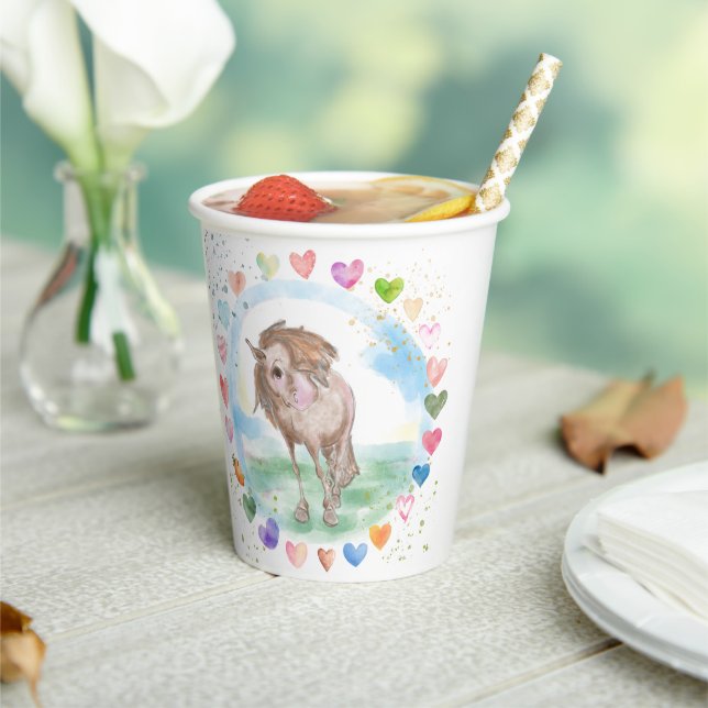 Pony Party Pappbecher, Pferdemotiv für Kinder Pappbecher (In Situ)