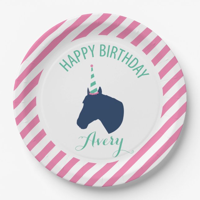 Pony-Party-personalisiertes Papierplatten-Rosa Pappteller (Vorderseite)