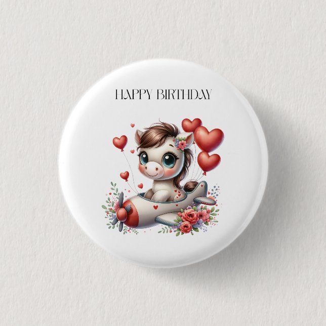 Pony Pilot Geburtstag Button (Vorderseite)