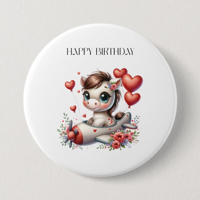 Pony Pilot Geburtstag Button (Vorderseite)