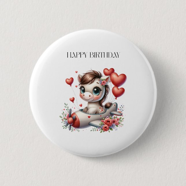 Pony Pilot Geburtstag Button (Vorderseite)