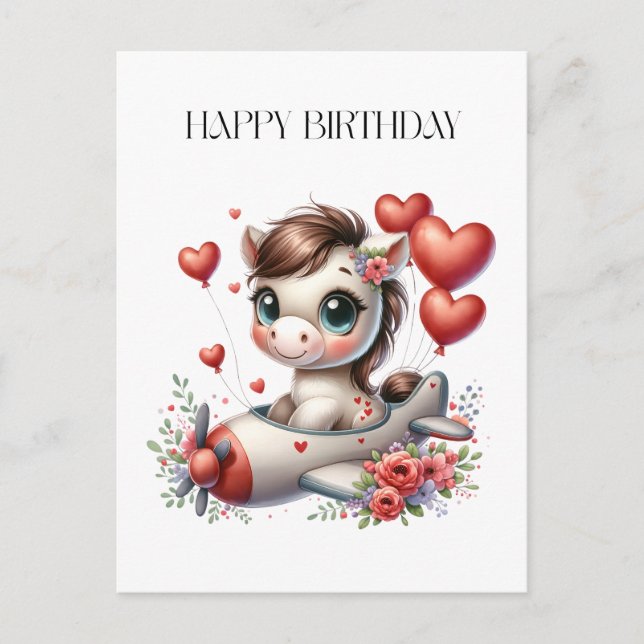 Pony Pilot Geburtstag Postkarte (Vorderseite)