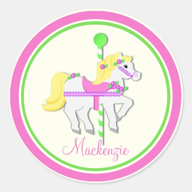Pony Pink und Green Carousel gestrichen Runder Aufkleber (Vorderseite)