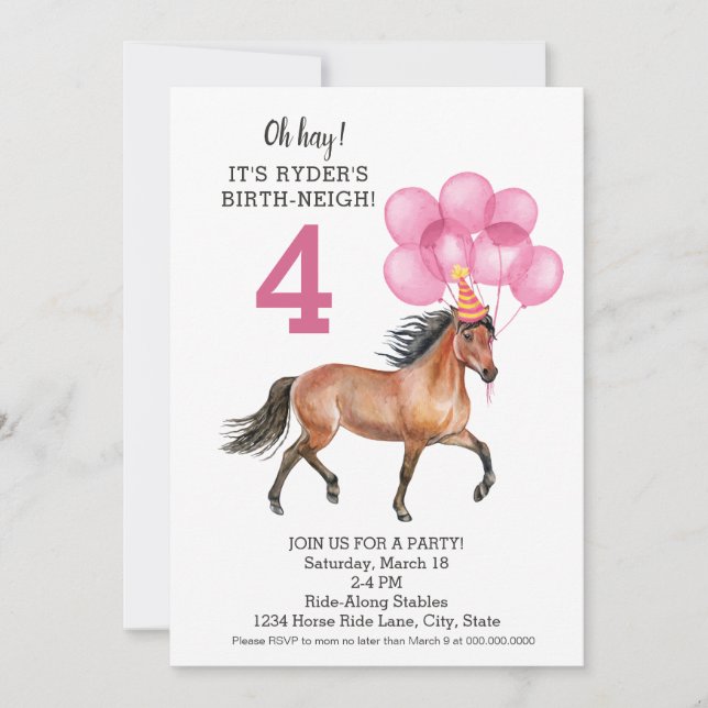 Pony Ride Birthday Party // Pferd Birth-neigh Einladung (Vorderseite)