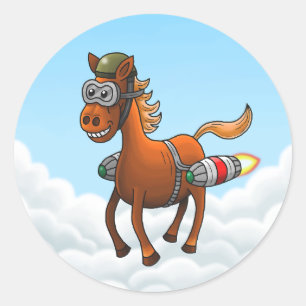 Ponys Raketenritt Runder Aufkleber