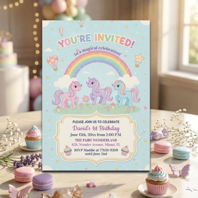 Ponys und Regenbogen 1. Geburtstagsfeier Einladung (Von Creator hochgeladen)
