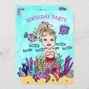 Ponytail Mermaid unter der Sea Birthday Party Einladung