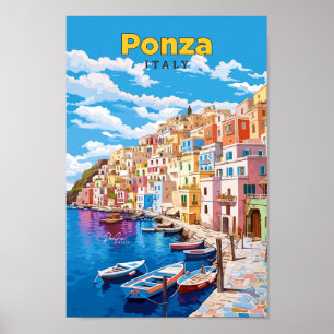 Ponza Italy Travel Art Vintage Illustration Poster