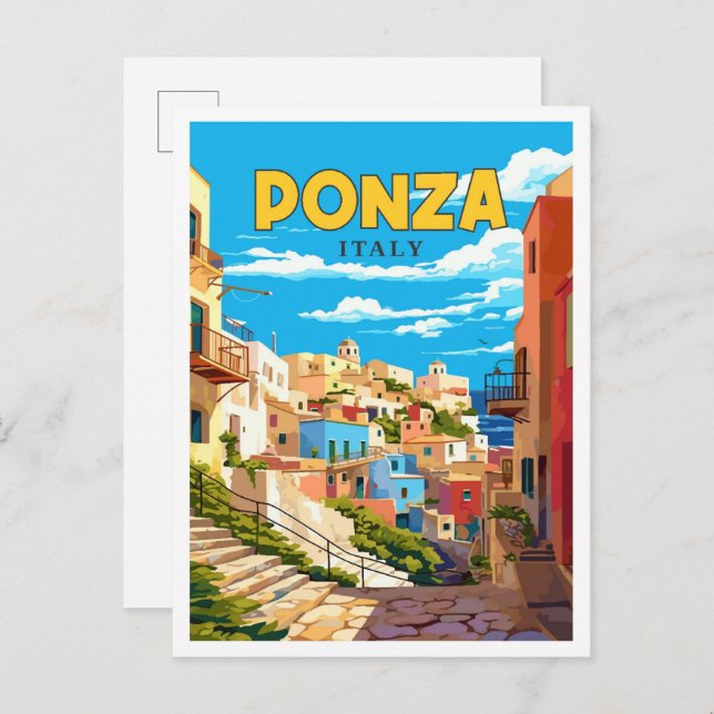 Ponza Italy Vintage Illustration Postkarte (Vorne/Hinten)