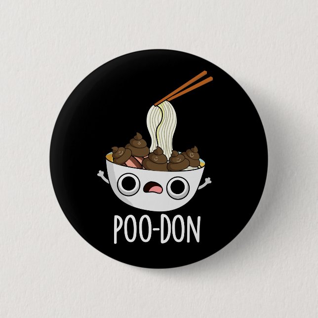 Poo-don Funny Udon Pun Dark BG Button (Vorderseite)