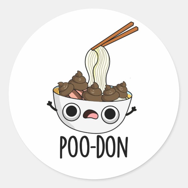 Poo-don Funny Udon Pun Runder Aufkleber (Vorderseite)