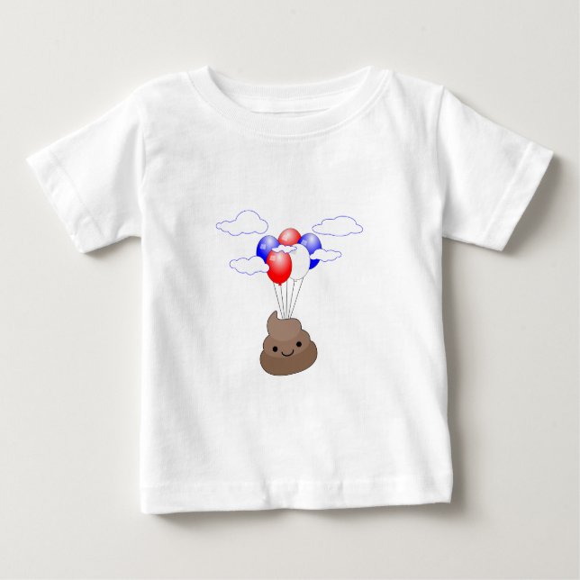Poo Emoji fliegen mit Balloons Baby T-shirt (Vorderseite)