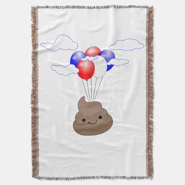 Poo Emoji fliegen mit Balloons Decke (Vorderseite Vertikal)