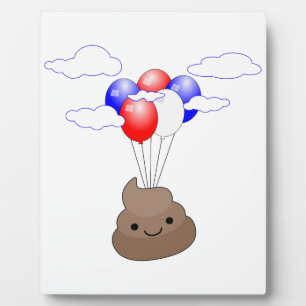 Poo Emoji fliegen mit Balloons Fotoplatte
