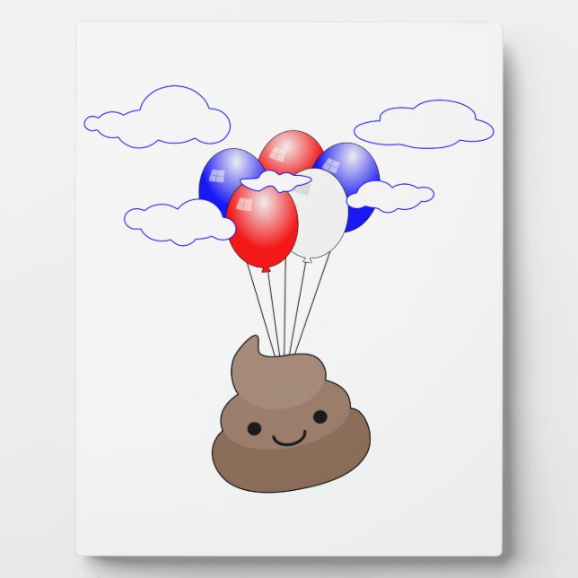 Poo Emoji fliegen mit Balloons Fotoplatte (Vorderseite)