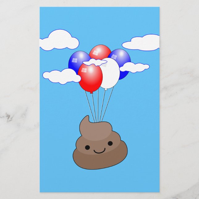Poo Emoji fliegen mit Balloons in blauem Himmel Briefpapier (Vorderseite)