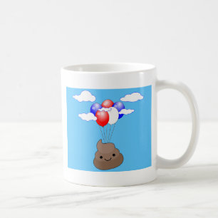 Poo Emoji fliegen mit Balloons in blauem Himmel Kaffeetasse