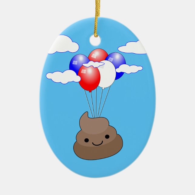 Poo Emoji fliegen mit Balloons in blauem Himmel Keramik Ornament (Vorne)
