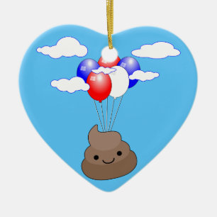 Poo Emoji fliegen mit Balloons in blauem Himmel Keramik Ornament