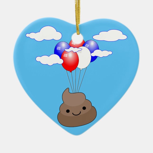 Poo Emoji fliegen mit Balloons in blauem Himmel Keramik Ornament (Vorne)