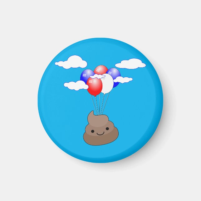 Poo Emoji fliegen mit Balloons in blauem Himmel Magnet (Vorne)