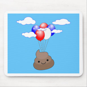 Poo Emoji fliegen mit Balloons in blauem Himmel Mousepad