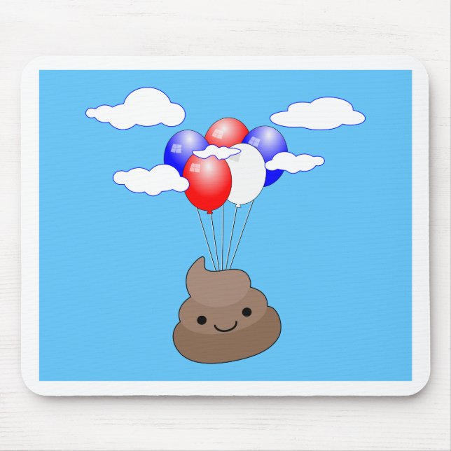Poo Emoji fliegen mit Balloons in blauem Himmel Mousepad (Vorne)