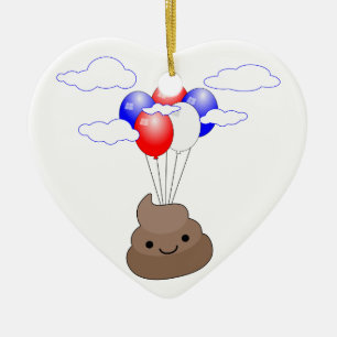 Poo Emoji fliegen mit Balloons Keramik Ornament