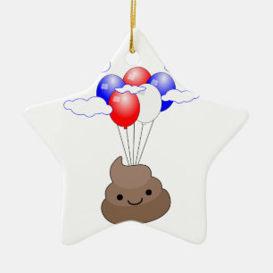 Poo Emoji fliegen mit Balloons Keramikornament