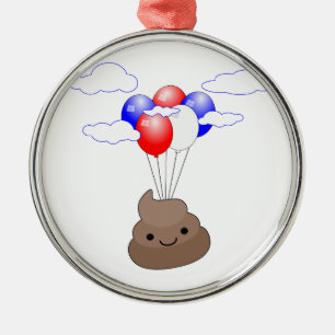 Poo Emoji fliegen mit Balloons Ornament Aus Metall