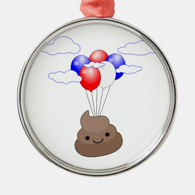 Poo Emoji fliegen mit Balloons Ornament Aus Metall (Vorne)