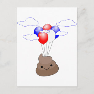 Poo Emoji fliegen mit Balloons Postkarte