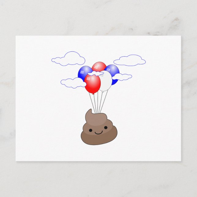 Poo Emoji fliegen mit Balloons Postkarte (Vorderseite)