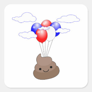 Poo Emoji fliegen mit Balloons Quadratischer Aufkleber